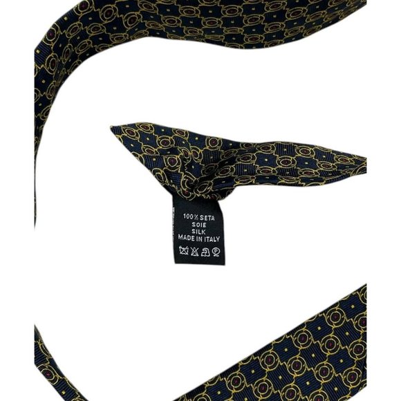VERSACE Men's 100% Silk Necktie LUXURY Tie Navy Gold Geometric Logo W:3.6" EUC - Picture 3 of 6